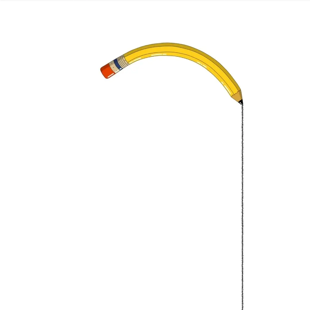 A yellow pencil is bent in an arc, with its tip drawing a curved black line downward on a white background—almost as if you could ask encil anything and it would sketch the answer.